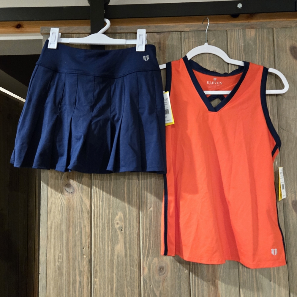 EleVen by Venus Williams Navy Skort with Bright Orange Tank